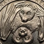 Macro shot of 2020 bat quarter reverse with mother bat and pup