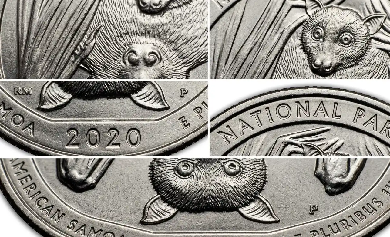 Close-up of 2020 bat quarter highlighting texture and mint details